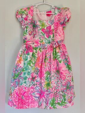Lilly Pulitzer Pink and Green Floral Puff-Sleeve Dress